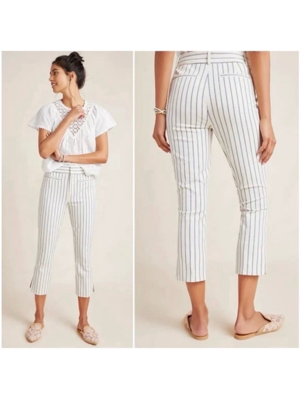 Anthropologie the essential striped slim trousers size 14